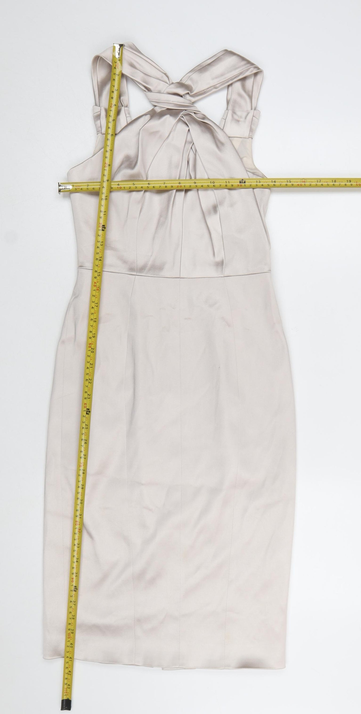 Karen Millen Women Beige Halter Pleated Sheath Dress UK 10