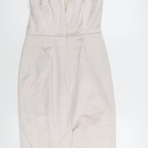 Karen Millen Women Beige Halter Pleated Sheath Dress UK 10