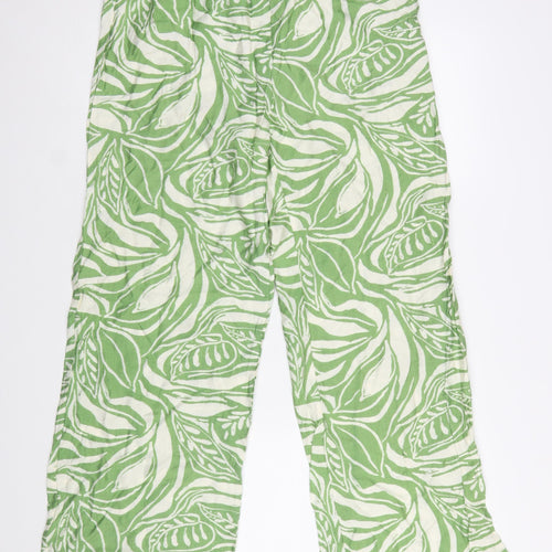 Flamant Rose Women’s Green Leaf Print Wide-Leg Trousers Size L