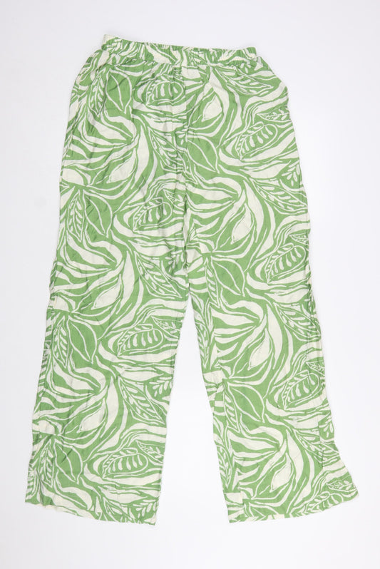 Flamant Rose Women’s Green Leaf Print Wide-Leg Trousers Size L