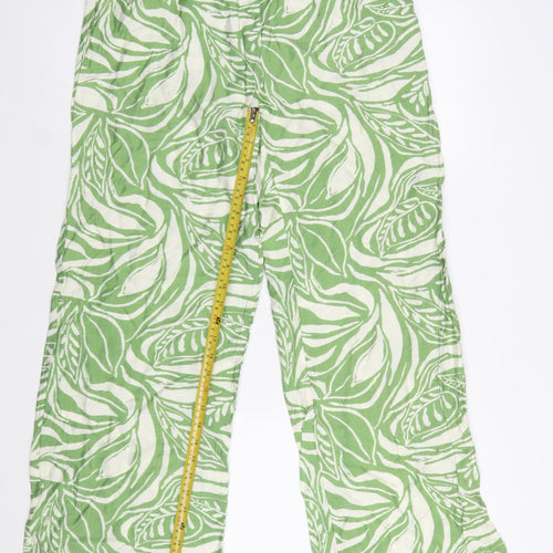 Flamant Rose Women’s Green Leaf Print Wide-Leg Trousers Size L