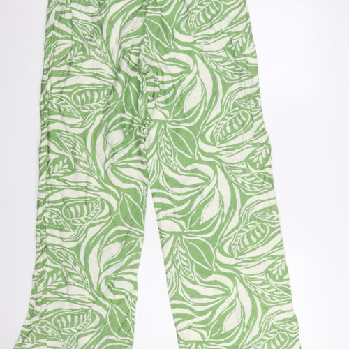 Flamant Rose Women’s Green Leaf Print Wide-Leg Trousers Size L