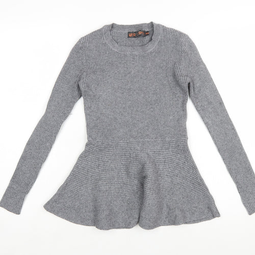 QED London Women's Grey Ribbed Knit Peplum Jumper Size S