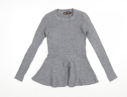 QED London Women's Grey Ribbed Knit Peplum Jumper Size S