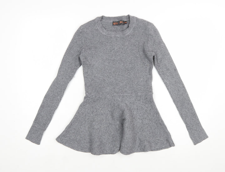 QED London Women's Grey Ribbed Knit Peplum Jumper Size S