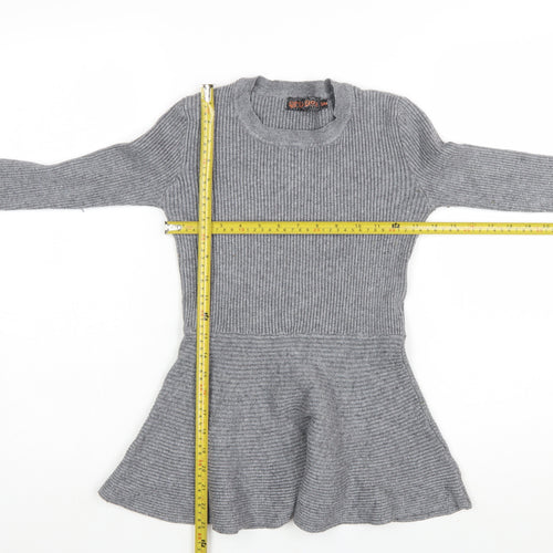 QED London Women's Grey Ribbed Knit Peplum Jumper Size S