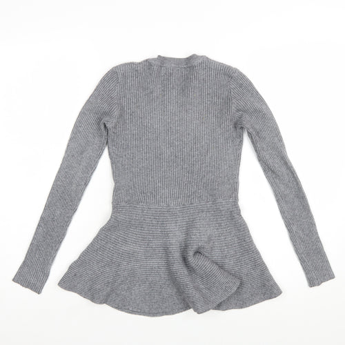QED London Women's Grey Ribbed Knit Peplum Jumper Size S