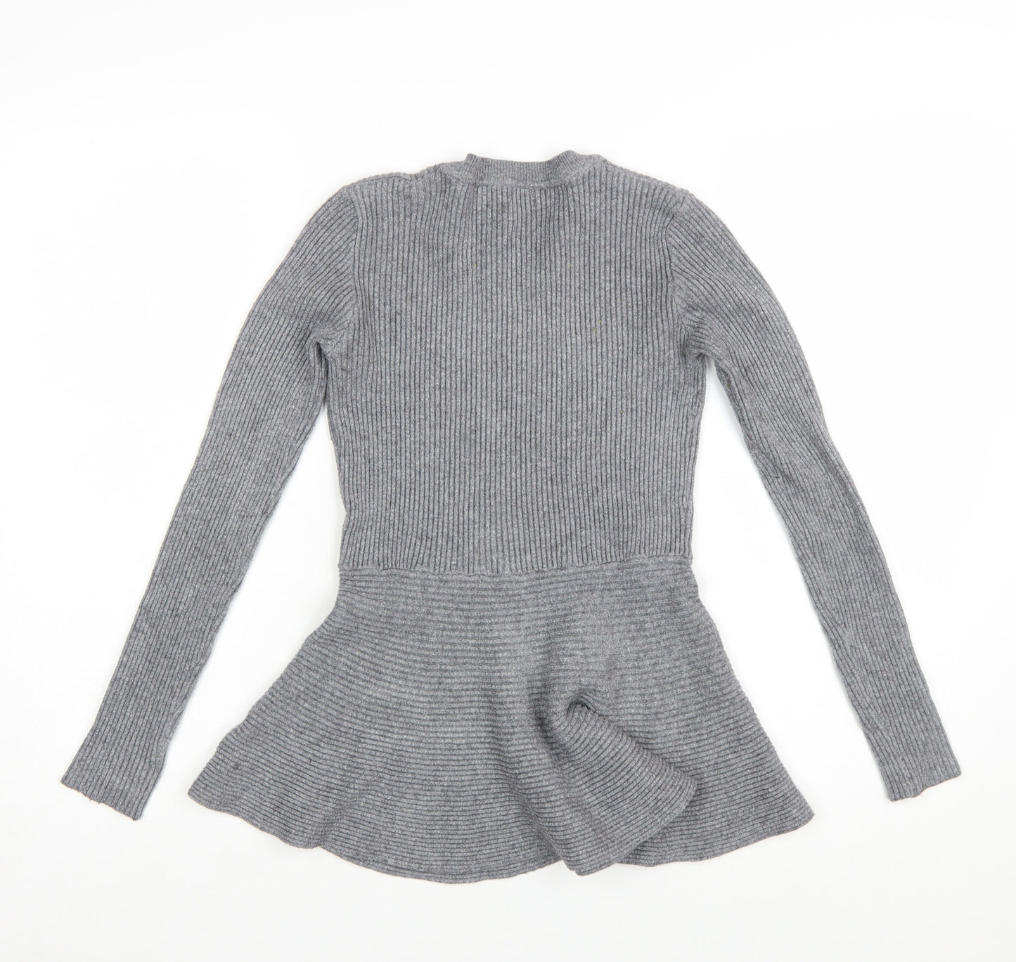 QED London Women's Grey Ribbed Knit Peplum Jumper Size S