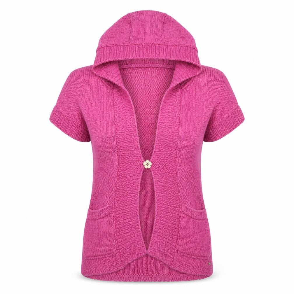 Front view of White Stuff Women's Pink Hooded Short Sleeve Cardigan, size S