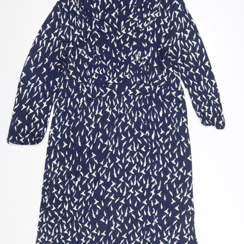 M&Co Women Blue Bird Print Viscose Shift Dress Size 16