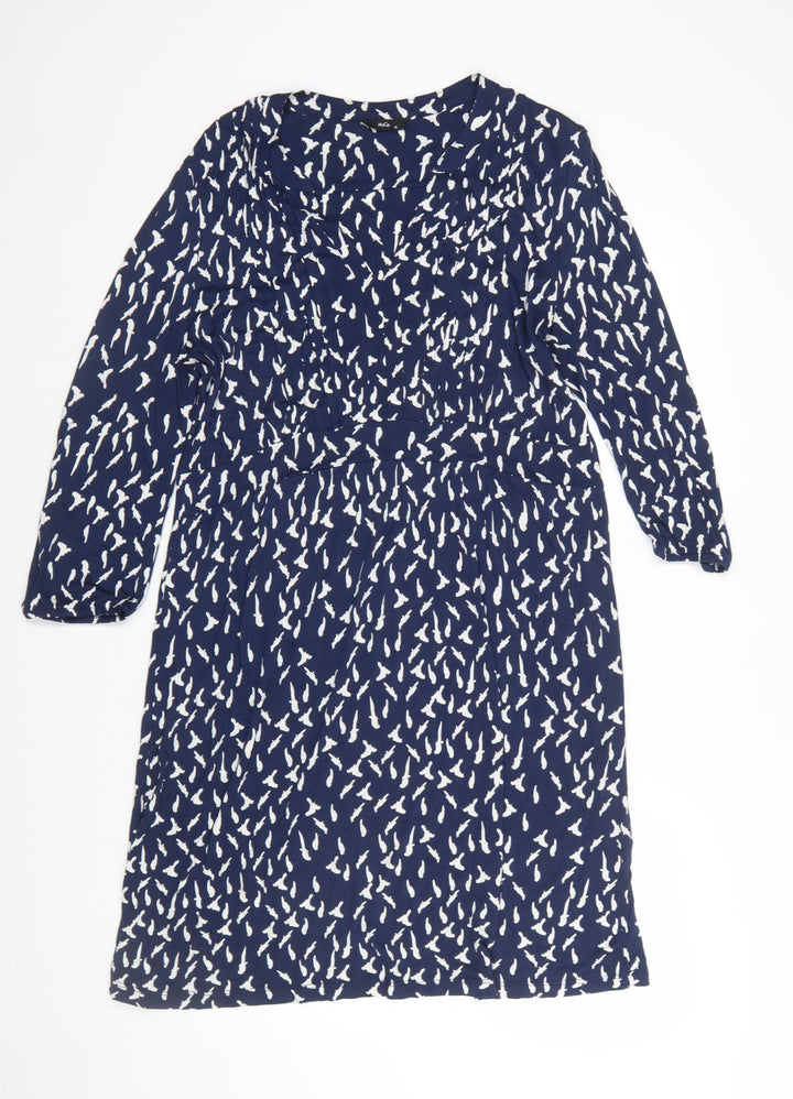 M&Co Women Blue Bird Print Viscose Shift Dress Size 16