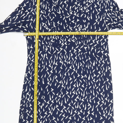 M&Co Women Blue Bird Print Viscose Shift Dress Size 16