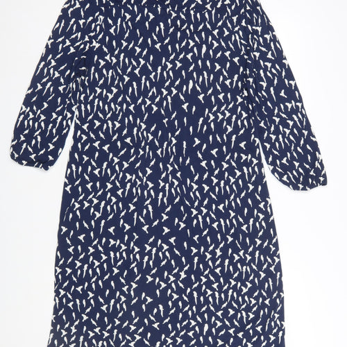 M&Co Women Blue Bird Print Viscose Shift Dress Size 16