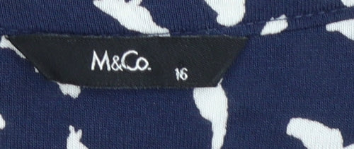 M&Co Women Blue Bird Print Viscose Shift Dress Size 16