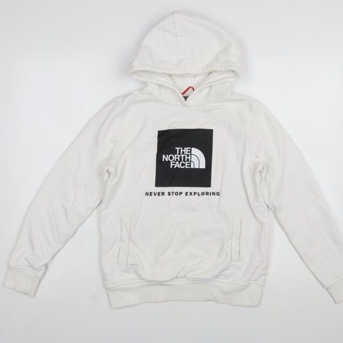 The North Face Boys White Cotton Pullover Hoodie L Youth Logo Print
