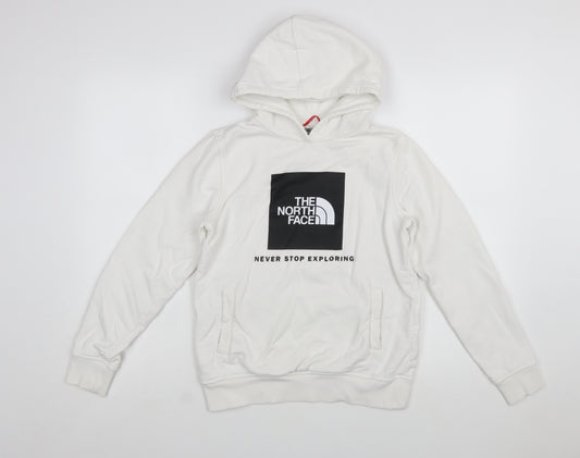The North Face Boys White Cotton Pullover Hoodie L Youth Logo Print