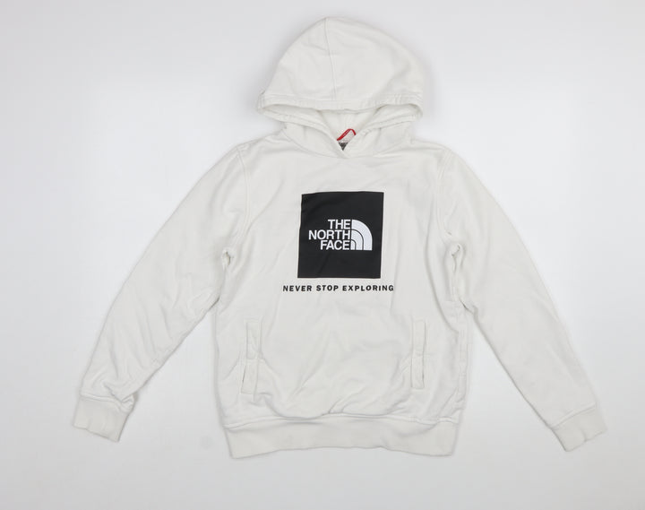 The North Face Boys White Cotton Pullover Hoodie L Youth Logo Print