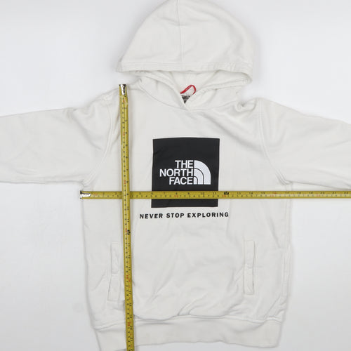 The North Face Boys White Cotton Pullover Hoodie L Youth Logo Print