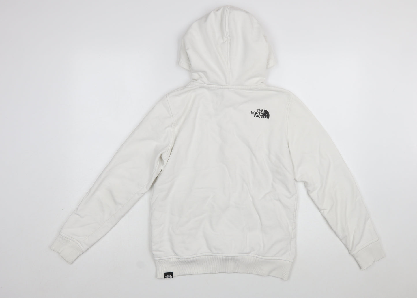 The North Face Boys White Cotton Pullover Hoodie L Youth Logo Print