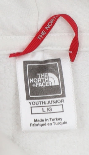 The North Face Boys White Cotton Pullover Hoodie L Youth Logo Print