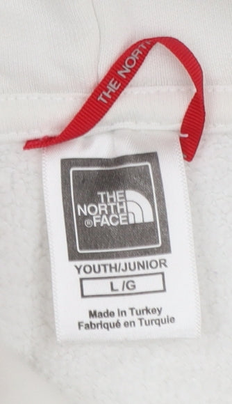 The North Face Boys White Cotton Pullover Hoodie L Youth Logo Print