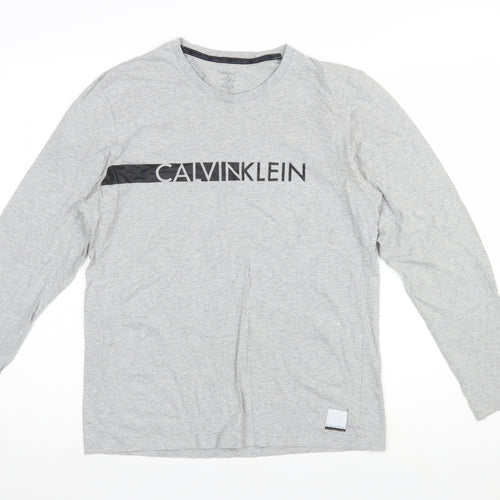 Calvin Klein Men's Grey Long Sleeve Crew Neck Cotton T-Shirt M