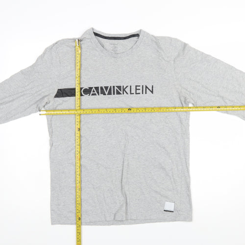 Calvin Klein Men's Grey Long Sleeve Crew Neck Cotton T-Shirt M