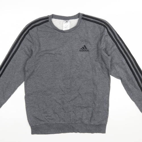 Adidas Men's Grey Pullover Sweatshirt S Crew Neck Sports Fleece