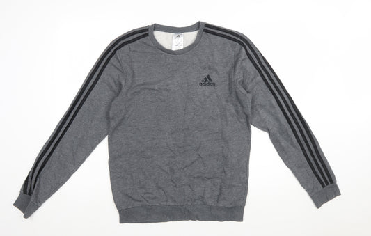 Adidas Men's Grey Pullover Sweatshirt S Crew Neck Sports Fleece