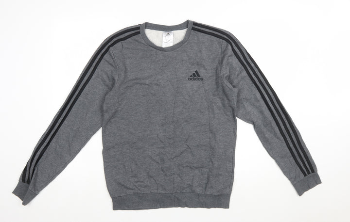Adidas Men's Grey Pullover Sweatshirt S Crew Neck Sports Fleece