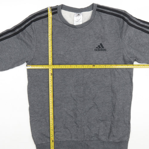 Adidas Men's Grey Pullover Sweatshirt S Crew Neck Sports Fleece