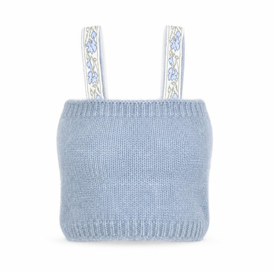 Front view of Mango Women's Blue Knit Camisole Tank Top XS Acrylic Blend