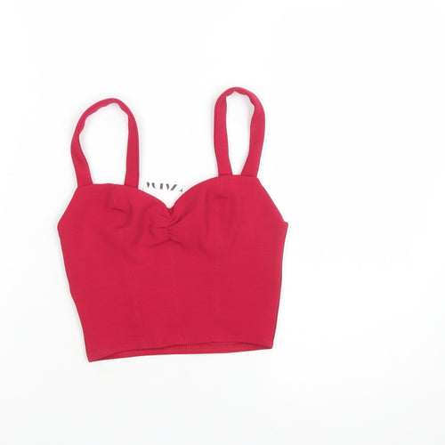 Zara Women Red Camisole Crop Top S Sweetheart Neck Jersey
