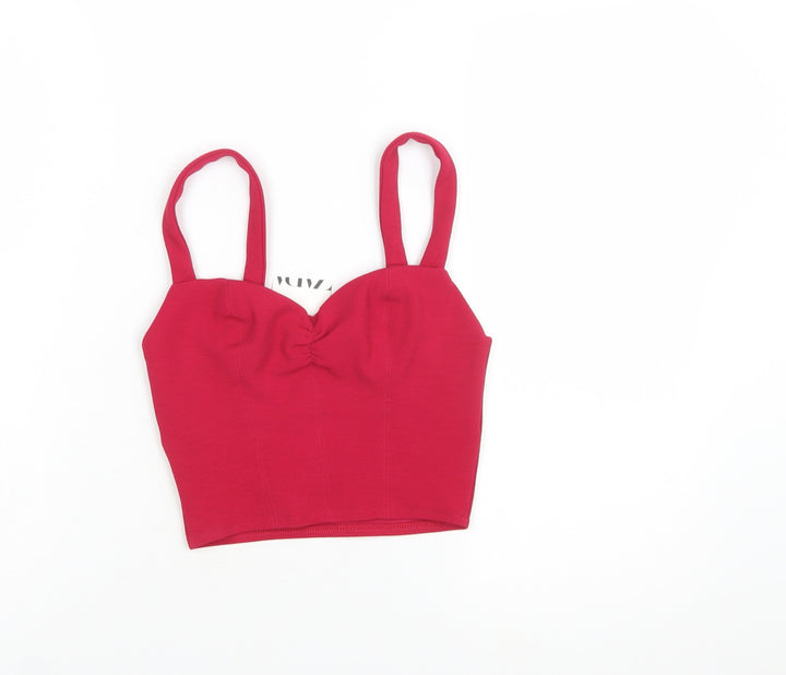 Zara Women Red Camisole Crop Top S Sweetheart Neck Jersey