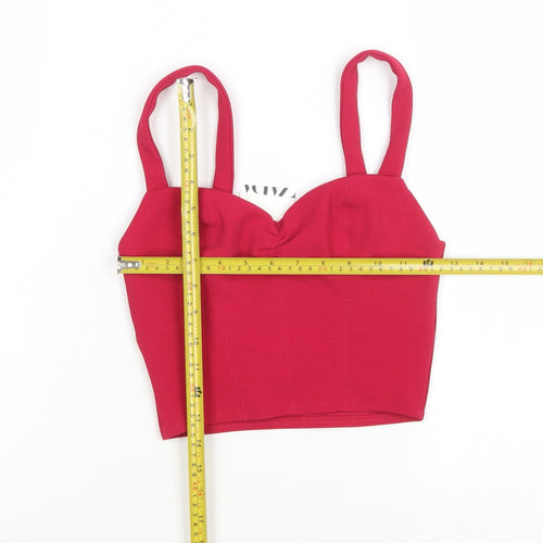 Zara Women Red Camisole Crop Top S Sweetheart Neck Jersey