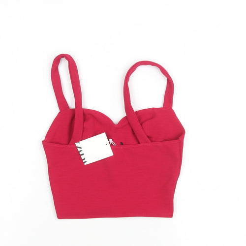 Zara Women Red Camisole Crop Top S Sweetheart Neck Jersey