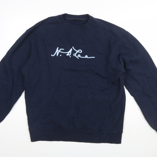 Lee Men's Blue Crew Neck Logo Sweatshirt Size L