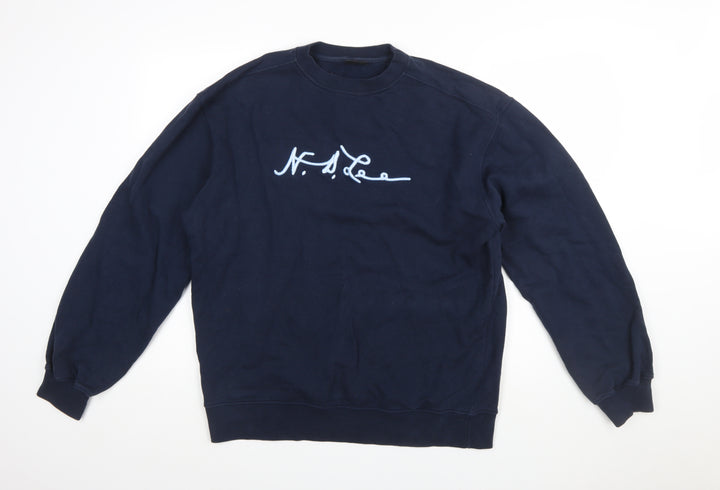 Lee Men's Blue Crew Neck Logo Sweatshirt Size L