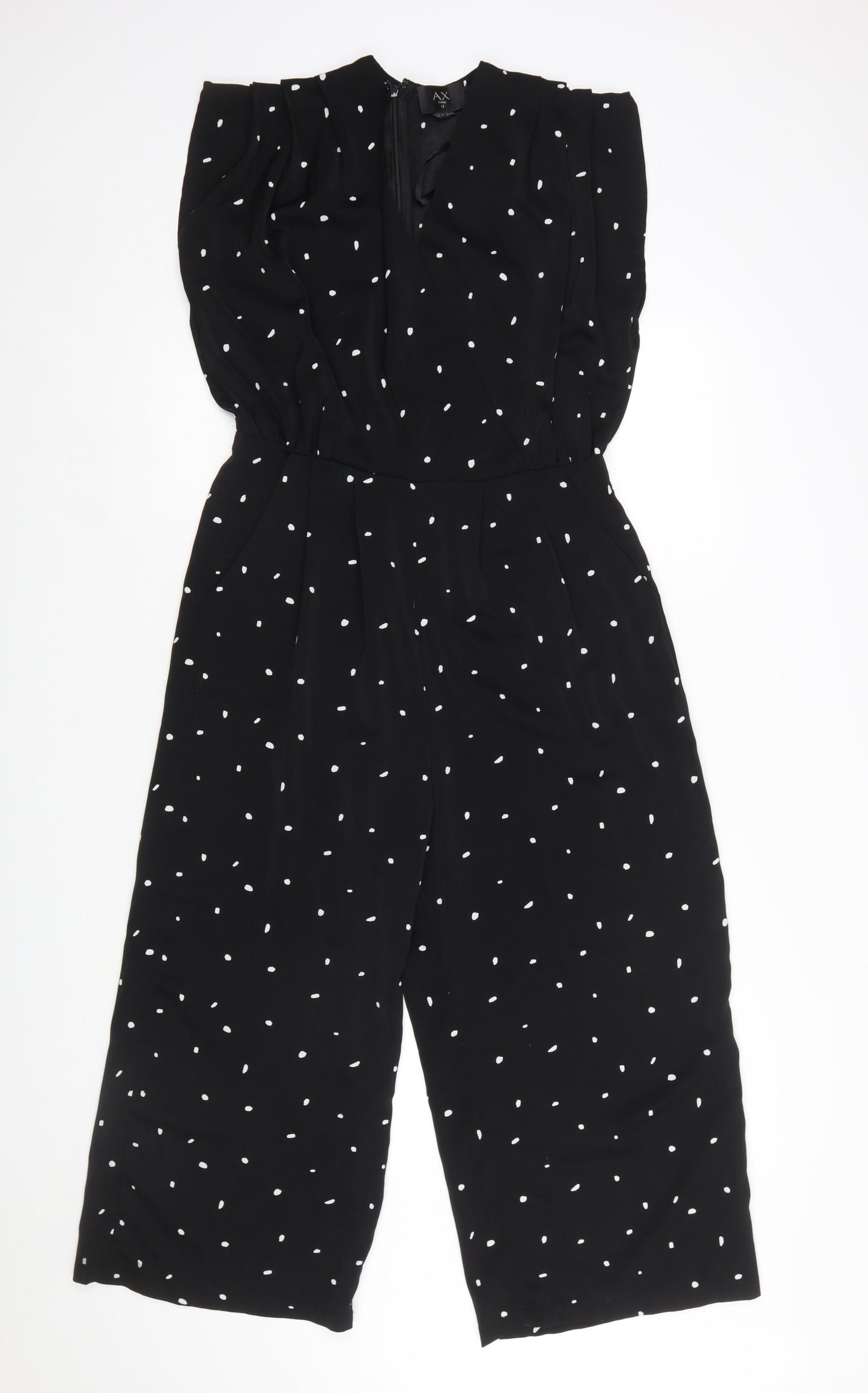 Armani Exchange Women’s Black Polka Dot Sleeveless Wide-Leg Jumpsuit Size 12