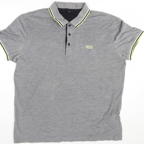 Hugo Boss Men’s Grey 2XL Polo Shirt Cotton Logo Short Sleeve