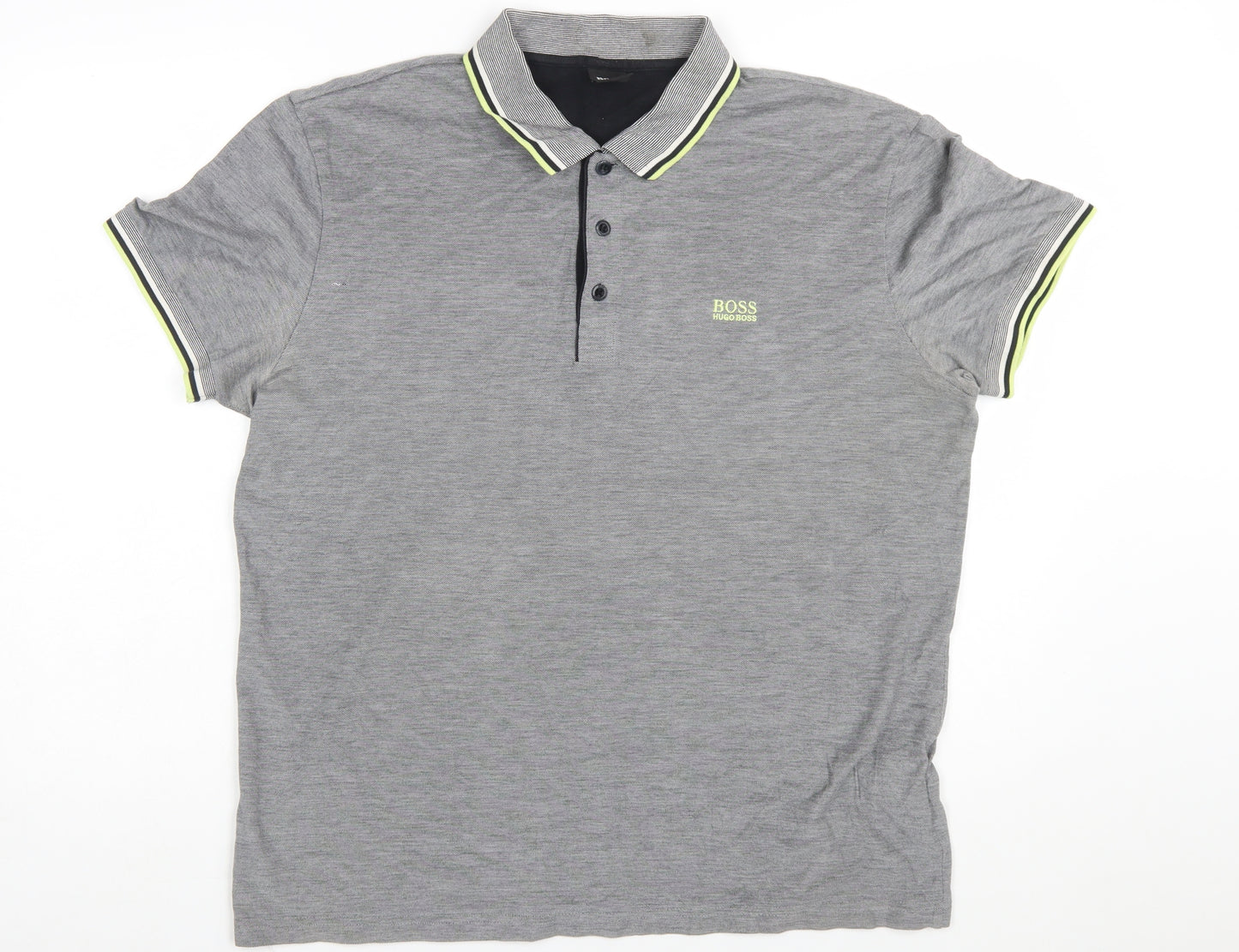 Hugo Boss Men’s Grey 2XL Polo Shirt Cotton Logo Short Sleeve