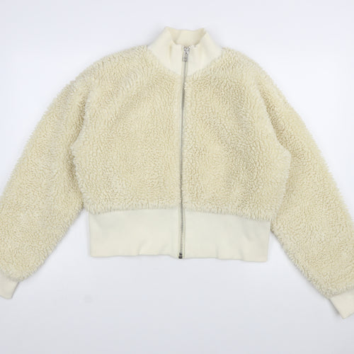 Weekday Women Ivory Cropped Fleece Bomber Jacket Size M