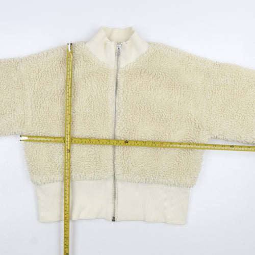 Weekday Women Ivory Cropped Fleece Bomber Jacket Size M