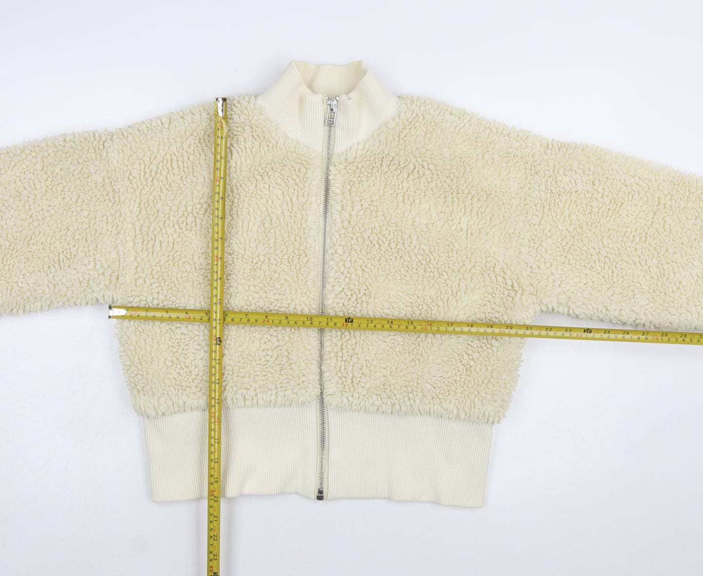 Weekday Women Ivory Cropped Fleece Bomber Jacket Size M