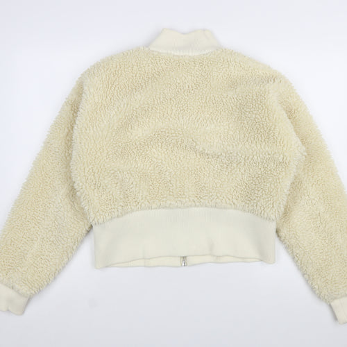 Weekday Women Ivory Cropped Fleece Bomber Jacket Size M