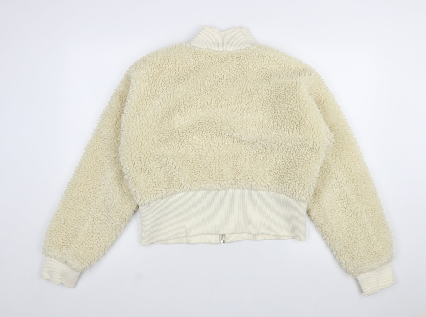 Weekday Women Ivory Cropped Fleece Bomber Jacket Size M