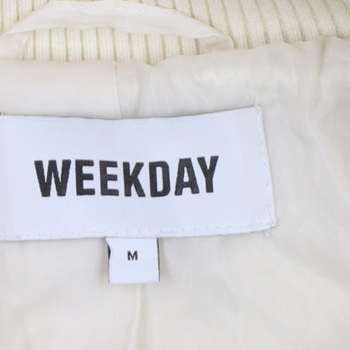 Weekday Women Ivory Cropped Fleece Bomber Jacket Size M