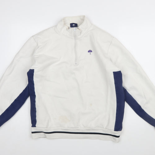 Hélas Men's White 1/4 Zip Cotton Sweatshirt L Regular Fit