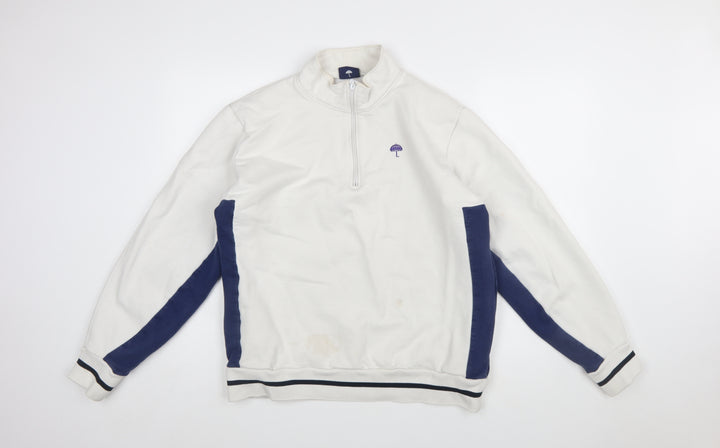 Hélas Men's White 1/4 Zip Cotton Sweatshirt L Regular Fit