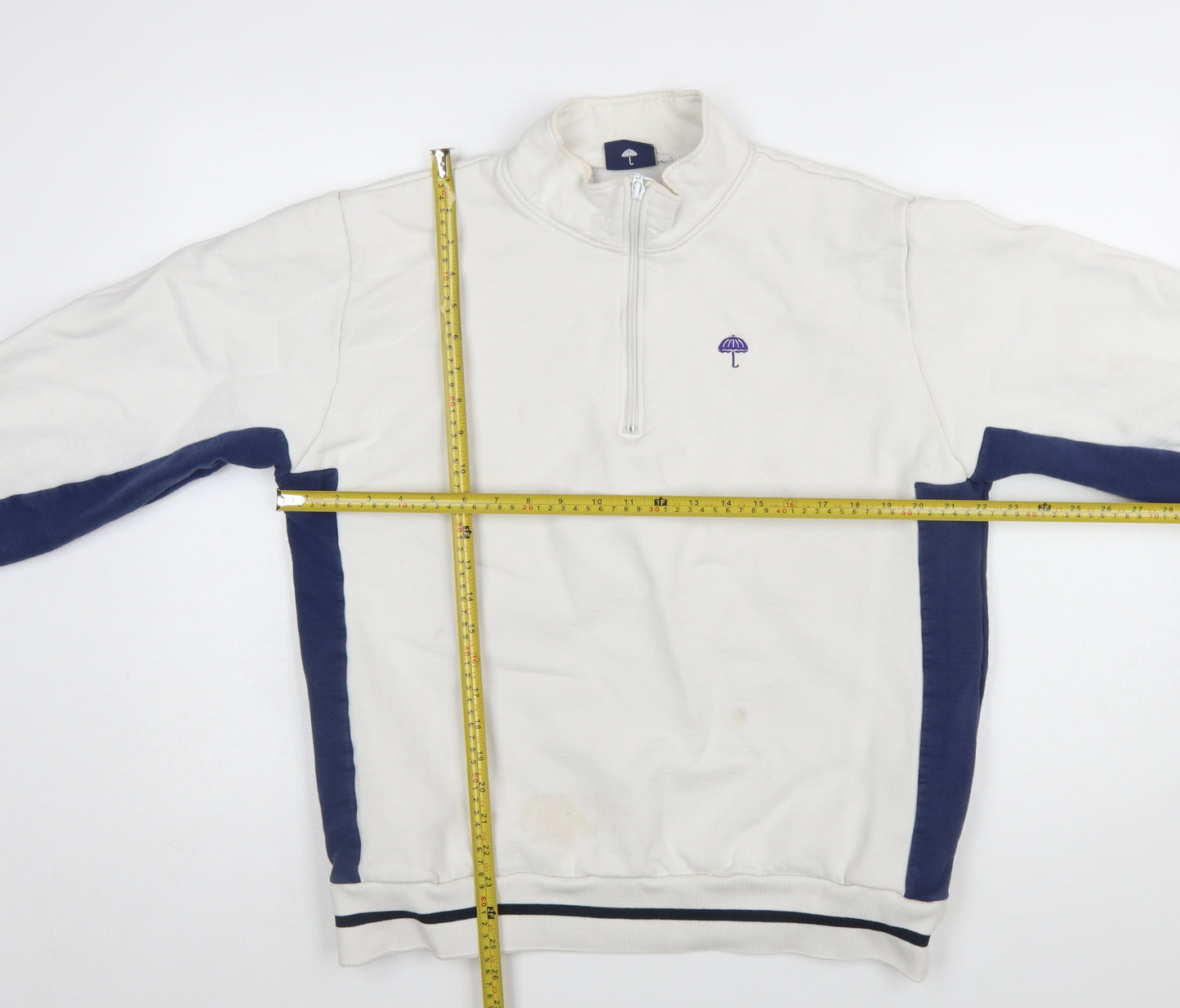 Hélas Men's White 1/4 Zip Cotton Sweatshirt L Regular Fit